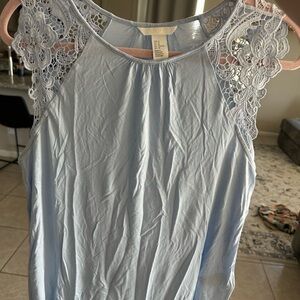 H&M Light Blue Lace Trim Sleeveless Top M